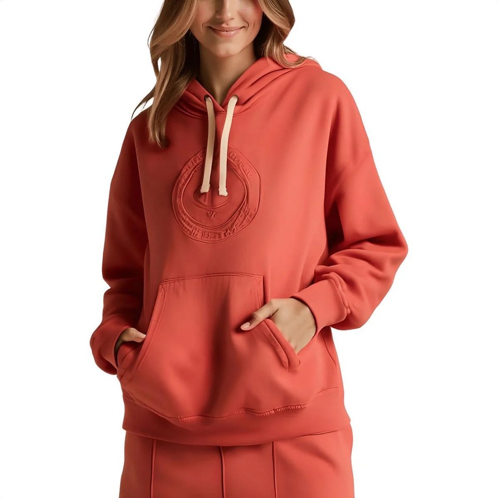 Champion Comfortwash‎ Vintage Wash Hoodie Coral Pink Embossed Logo Womens Small